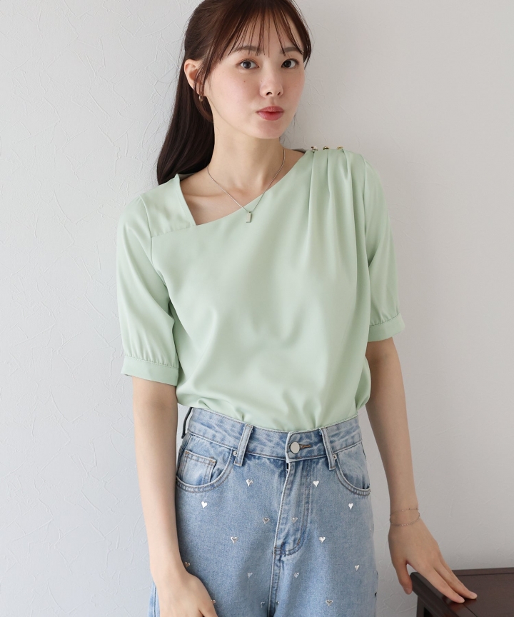 【SALE】アシンメトリーネックブラウス【ネコポス】