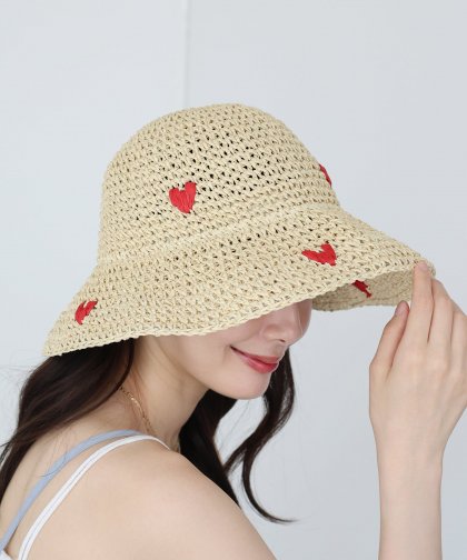 【TIME SALE】ハート＆チェリー刺繍バケットハット