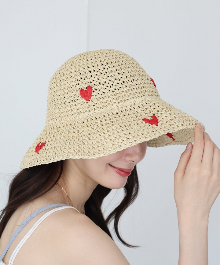 【TIME SALE】ハート＆チェリー刺繍バケットハット