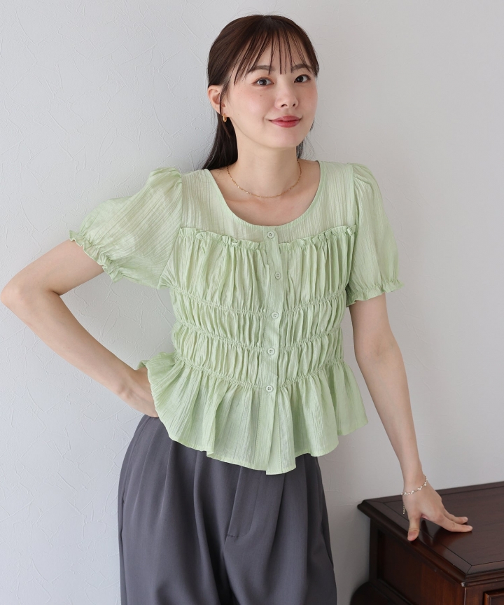 【TIME SALE】ギャザーペプラムブラウス【ネコポス】 【TIME SALE】ギャザーペプラムブラウス【ネコポス】