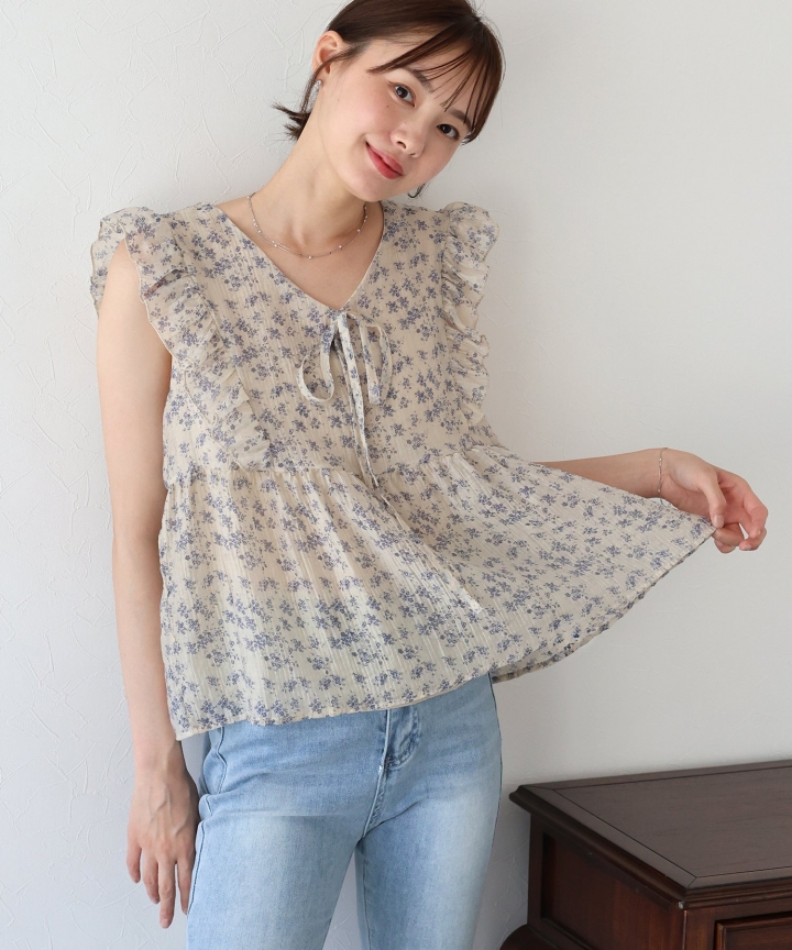 フリルフラワーシフォンブラウス【ネコポス】