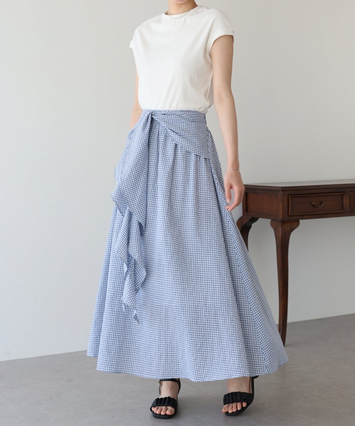 【SALE】フロントフリルチェックスカート