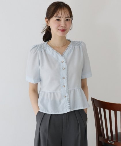 【SALE】レーストリムペプラムブラウス【ネコポス】 【SALE】レーストリムペプラムブラウス【ネコポス】