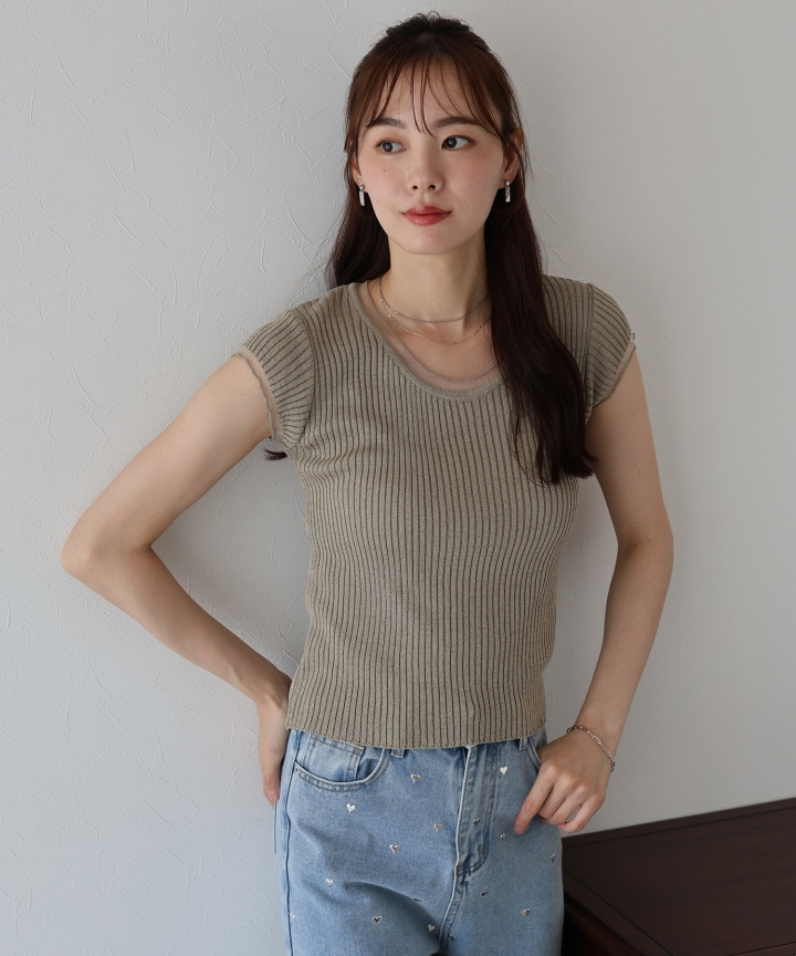 【TIME SALE】シアー切替リブニット【ネコポス】 【TIME SALE】シアー切替リブニット【ネコポス】