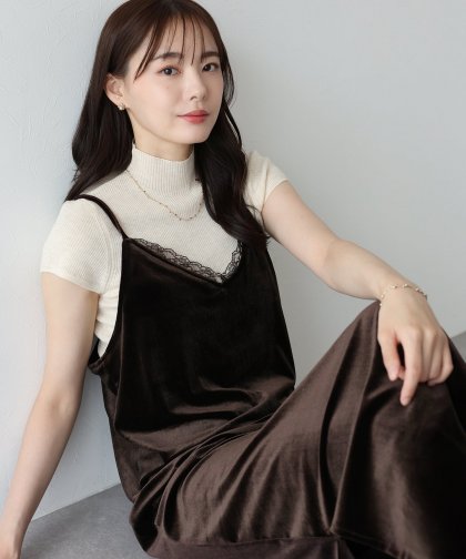 レース付ベロアキャミワンピース レース付ベロアキャミワンピース