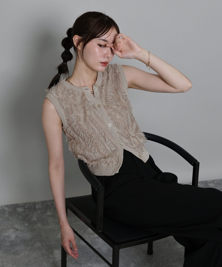 【TIME SALE】ミックスフリンジニットベスト[ J by blue ]