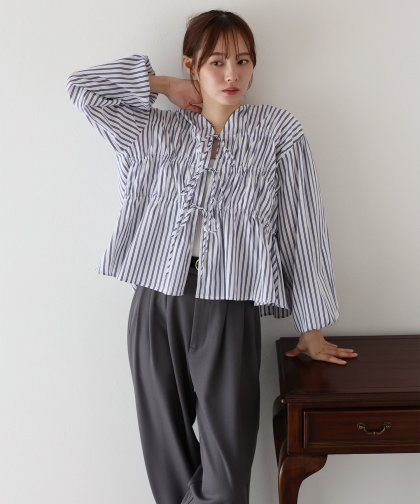 【TIME SALE】ストライプリボンブラウス【ネコポス】