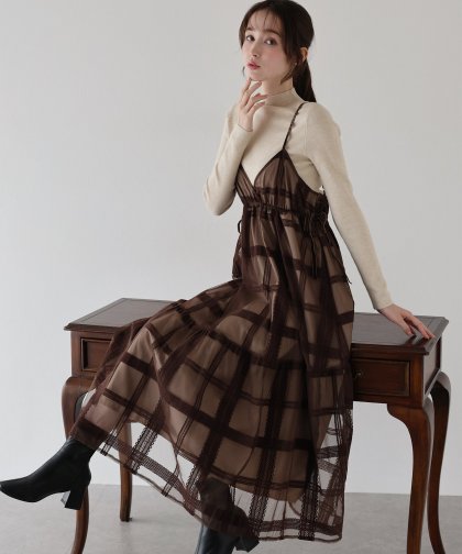 フロッキーチェックキャミワンピース フロッキーチェックキャミワンピース