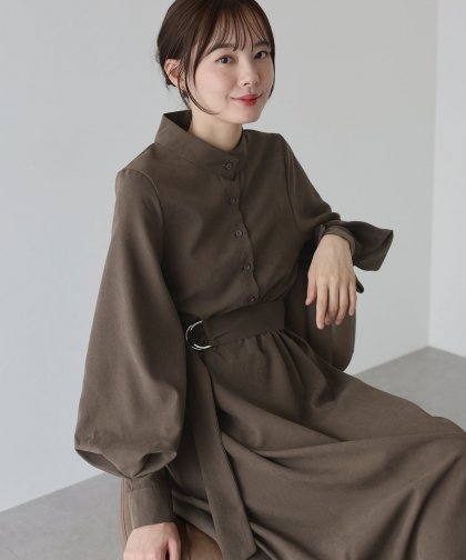 【TIME SALE】スタンドカラーボリューム袖ワンピース 【TIME SALE】スタンドカラーボリューム袖ワンピース