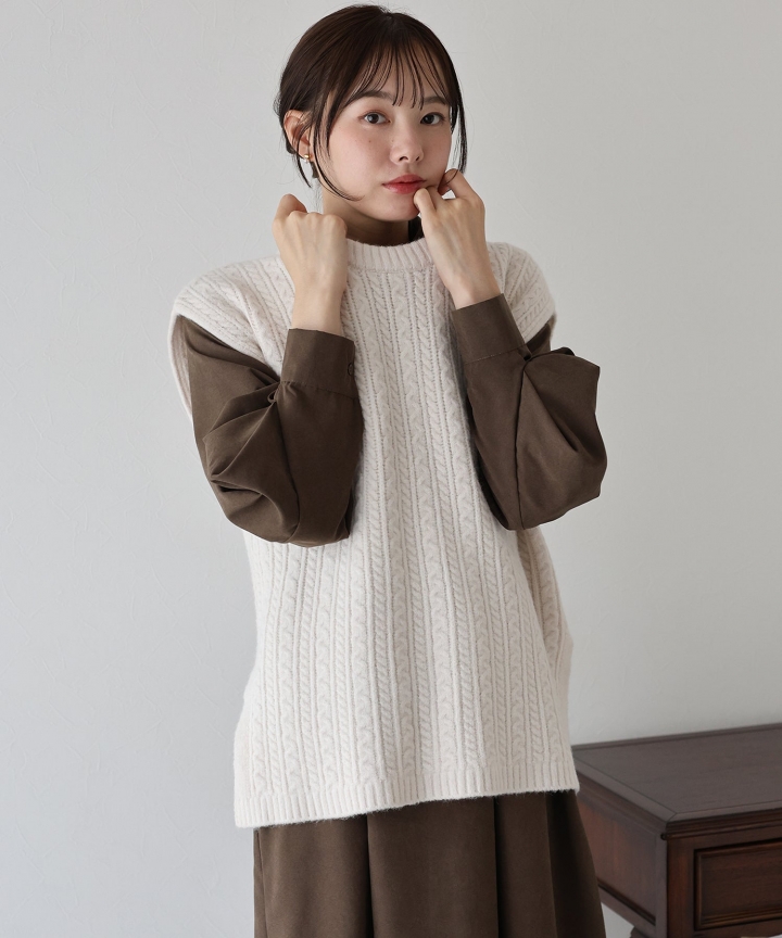 【TIME SALE】ケーブルオーバーニットベスト 【TIME SALE】ケーブルオーバーニットベスト