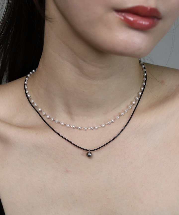[ J by blue ]パール＆紐2連ネックレス / サージカルステンレス【ネコポス】