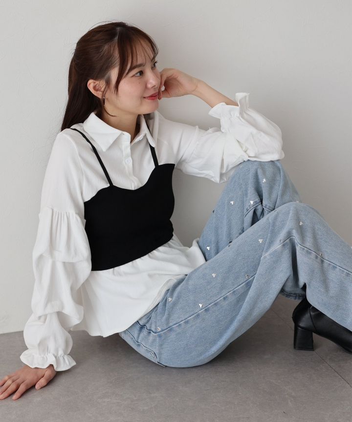 【TIME SALE】ビスチェレイヤードコーデュロイシャツ 【TIME SALE】ビスチェレイヤードコーデュロイシャツ