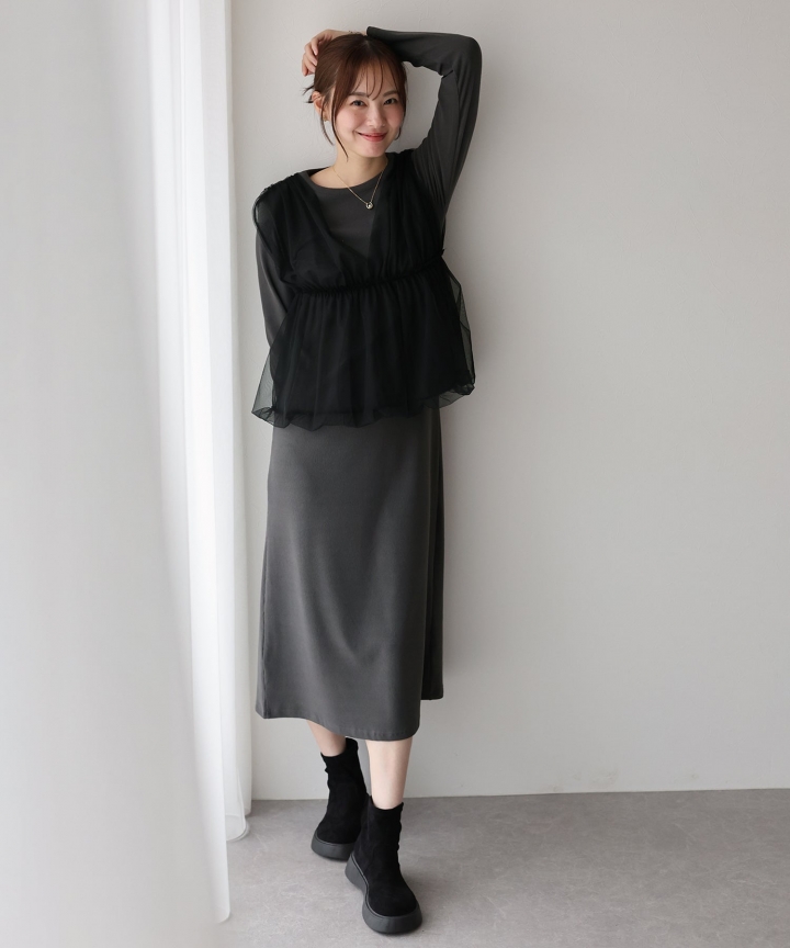 チュールバルーンドッキングワンピース