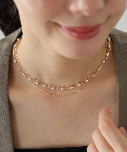 3連チェーンパールネックレス / ニッケルフリー【ネコポス】 3連チェーンパールネックレス / ニッケルフリー【ネコポス】