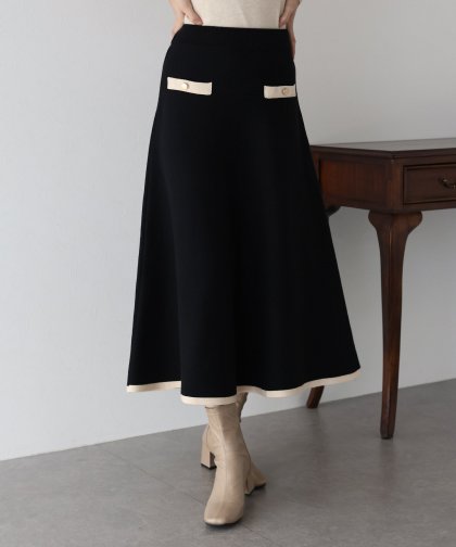 金ボタンバイカラーニットスカート 金ボタンバイカラーニットスカート