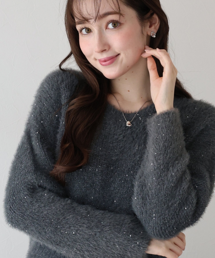 スパンコールラメシャギーニット