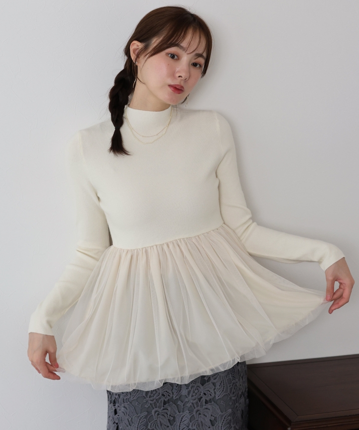 【TIME SALE】バルーンチュールドッキングニット