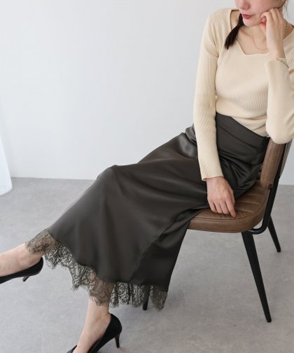 レース切替サテンマーメイドスカート レース切替サテンマーメイドスカート