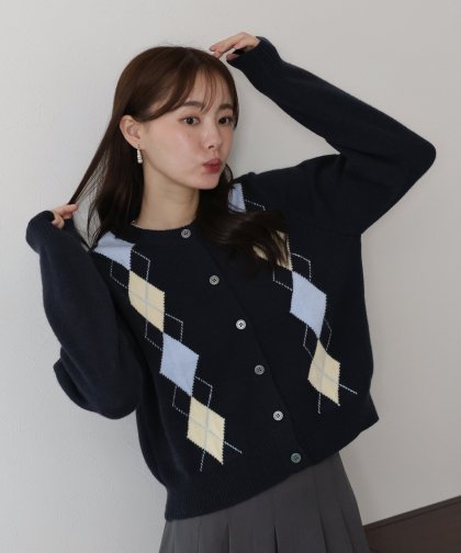 アーガイル柄カーディガン
