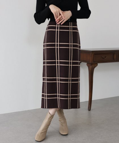 チェックニットタイトスカート チェックニットタイトスカート