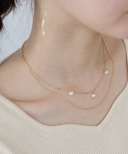 パールステーション2連ネックレス / ニッケルフリー【ネコポス】 パールステーション2連ネックレス / ニッケルフリー【ネコポス】