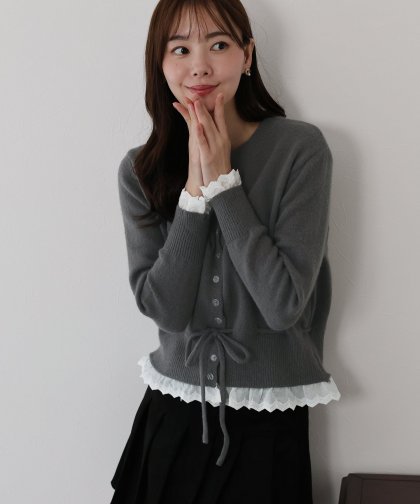 レースドッキングニットカーディガン