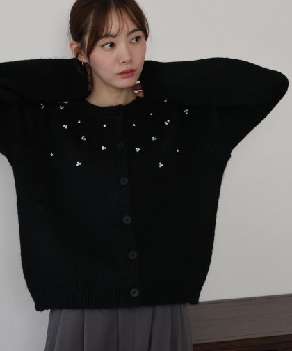 パールビジューニットカーディガン