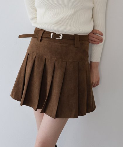 ベルトSETスウェードプリーツミニスカート ベルトSETスウェードプリーツミニスカート