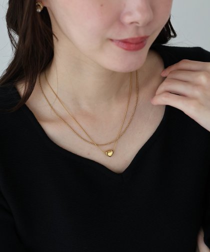 ハートモチーフ2連ボールチェーンネックレス / サージカルステンレス【ネコポス】 ハートモチーフ2連ボールチェーンネックレス / サージカルステンレス【ネコポス】