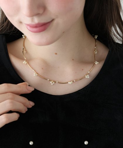 フラワーパールバーネックレス / ニッケルフリー【ネコポス】 フラワーパールバーネックレス / ニッケルフリー【ネコポス】