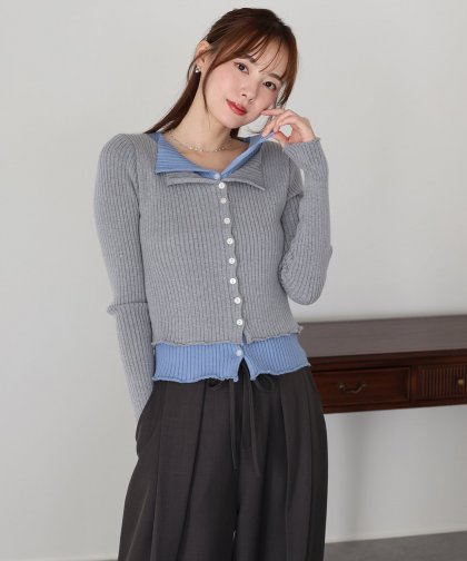 バイカラーレイヤードカーディガン