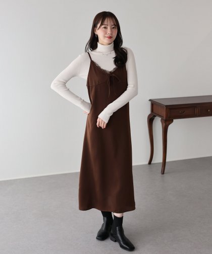 サテンレースキャミワンピース サテンレースキャミワンピース