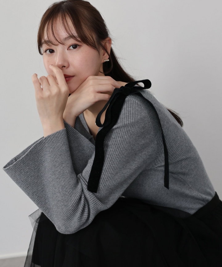 【早割5％OFF】ベロアリボンリブニット