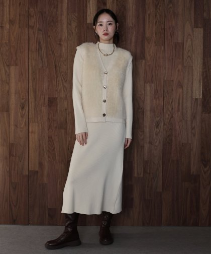 【早割5％OFF】シャギーベスト＆ニットワンピースセットアップ