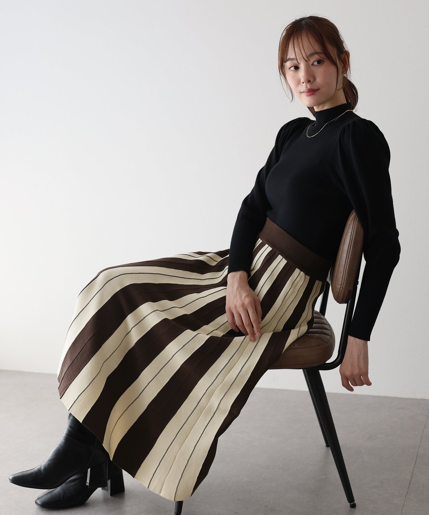 配色ニットスカート