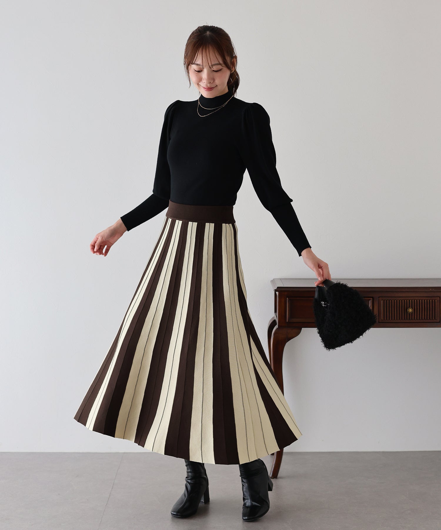 配色ニットスカート