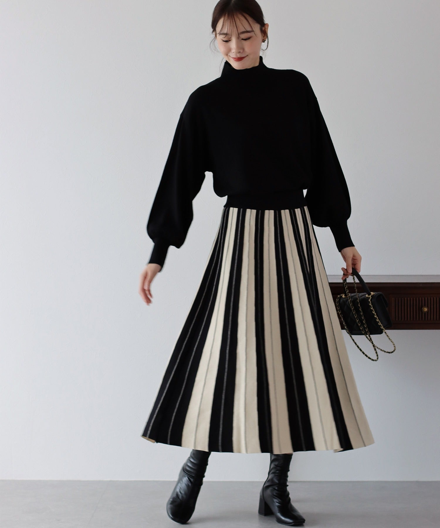 配色ニットスカート