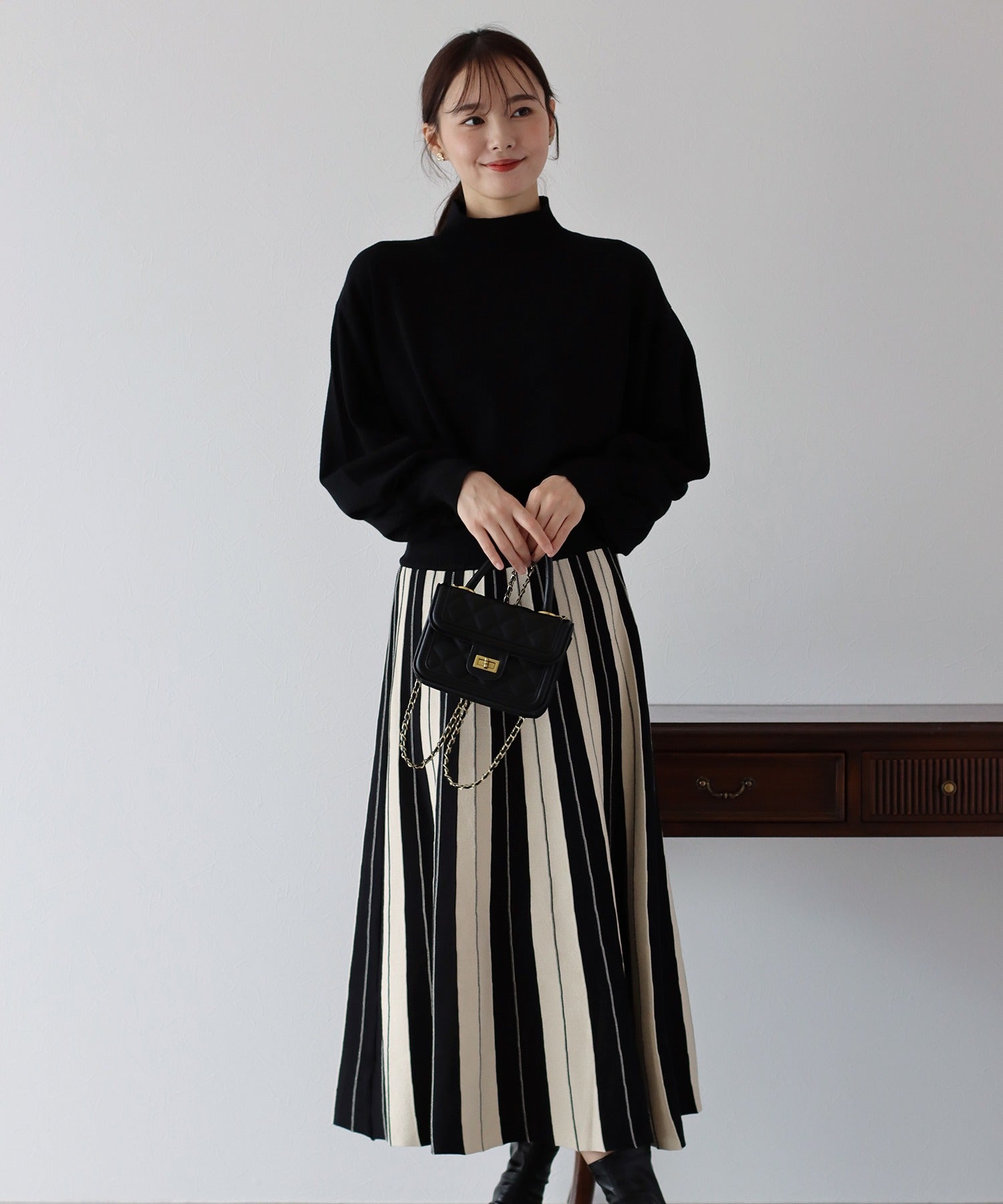 配色ニットスカート