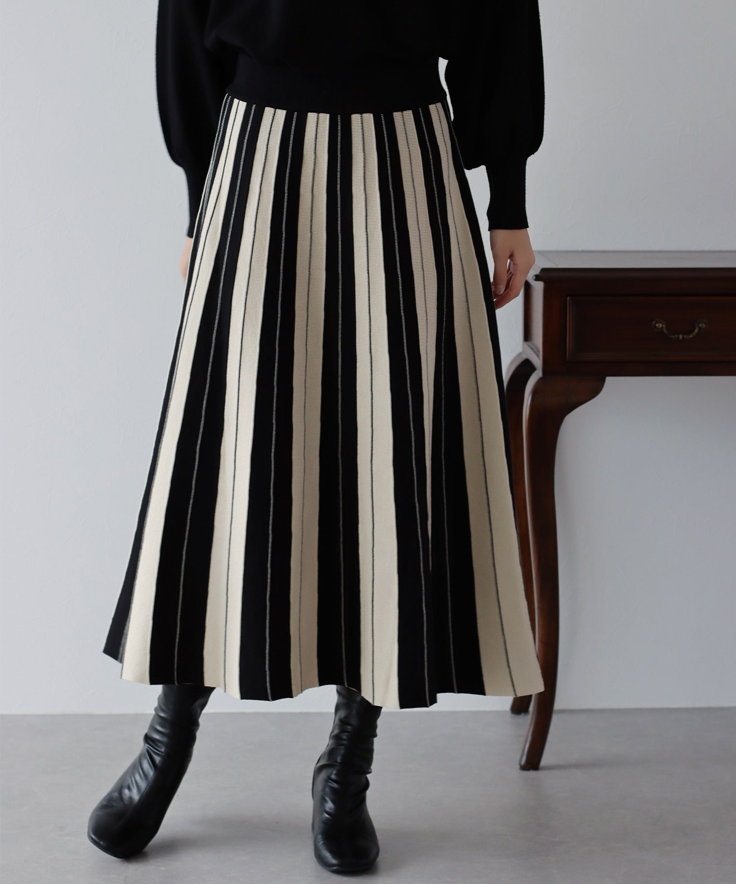 配色ニットスカート