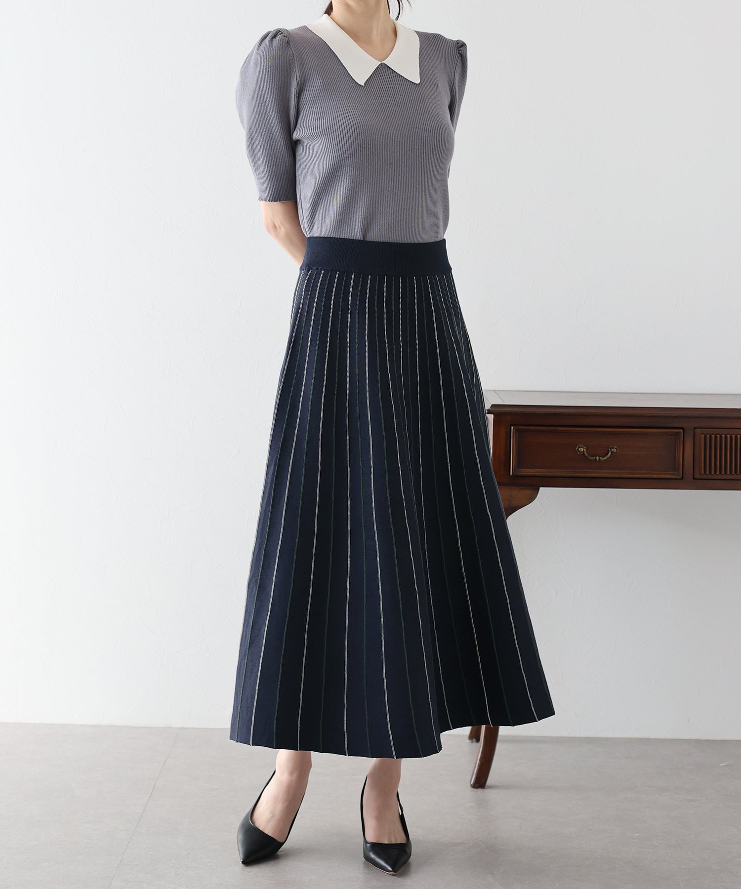 配色ニットスカート