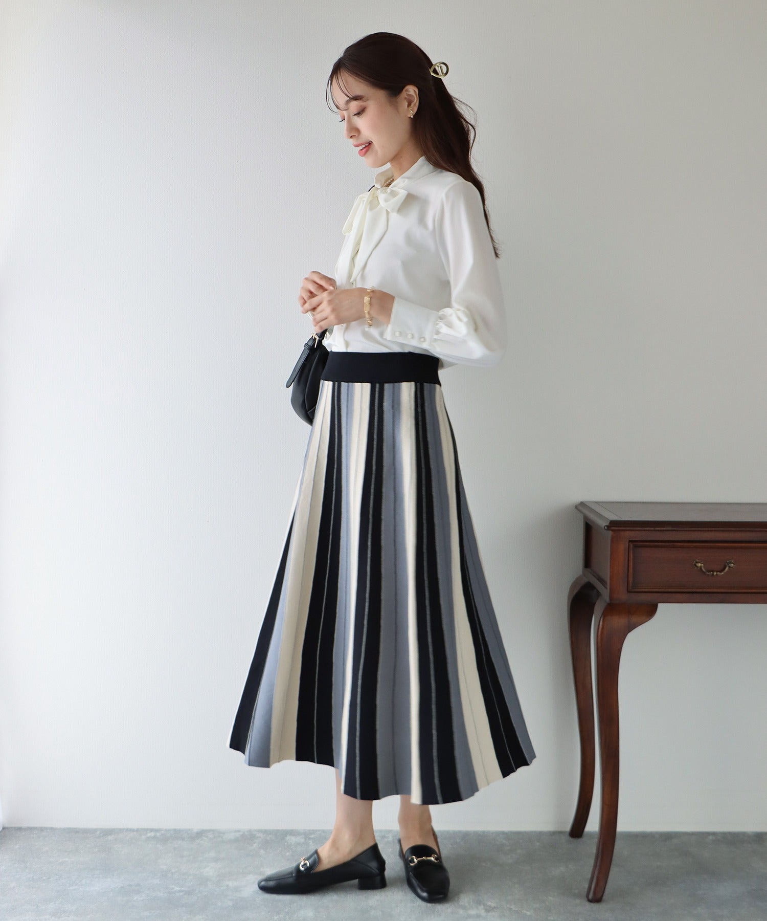 配色ニットスカート