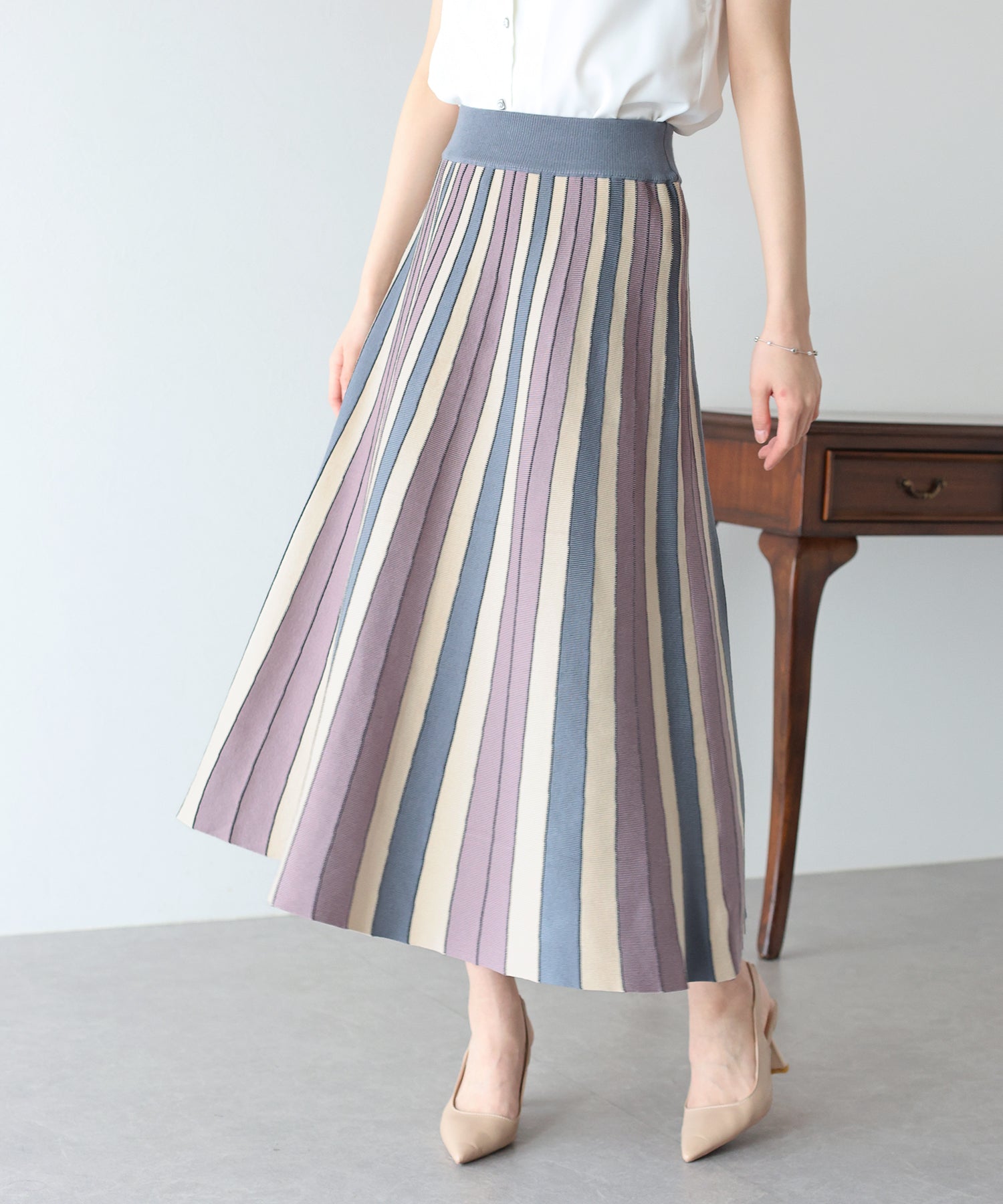 配色ニットスカート