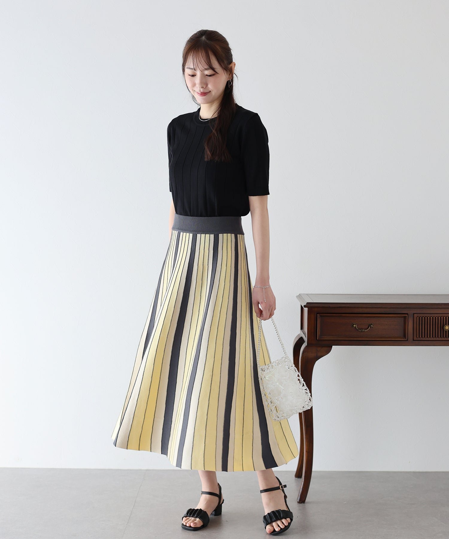 配色ニットスカート