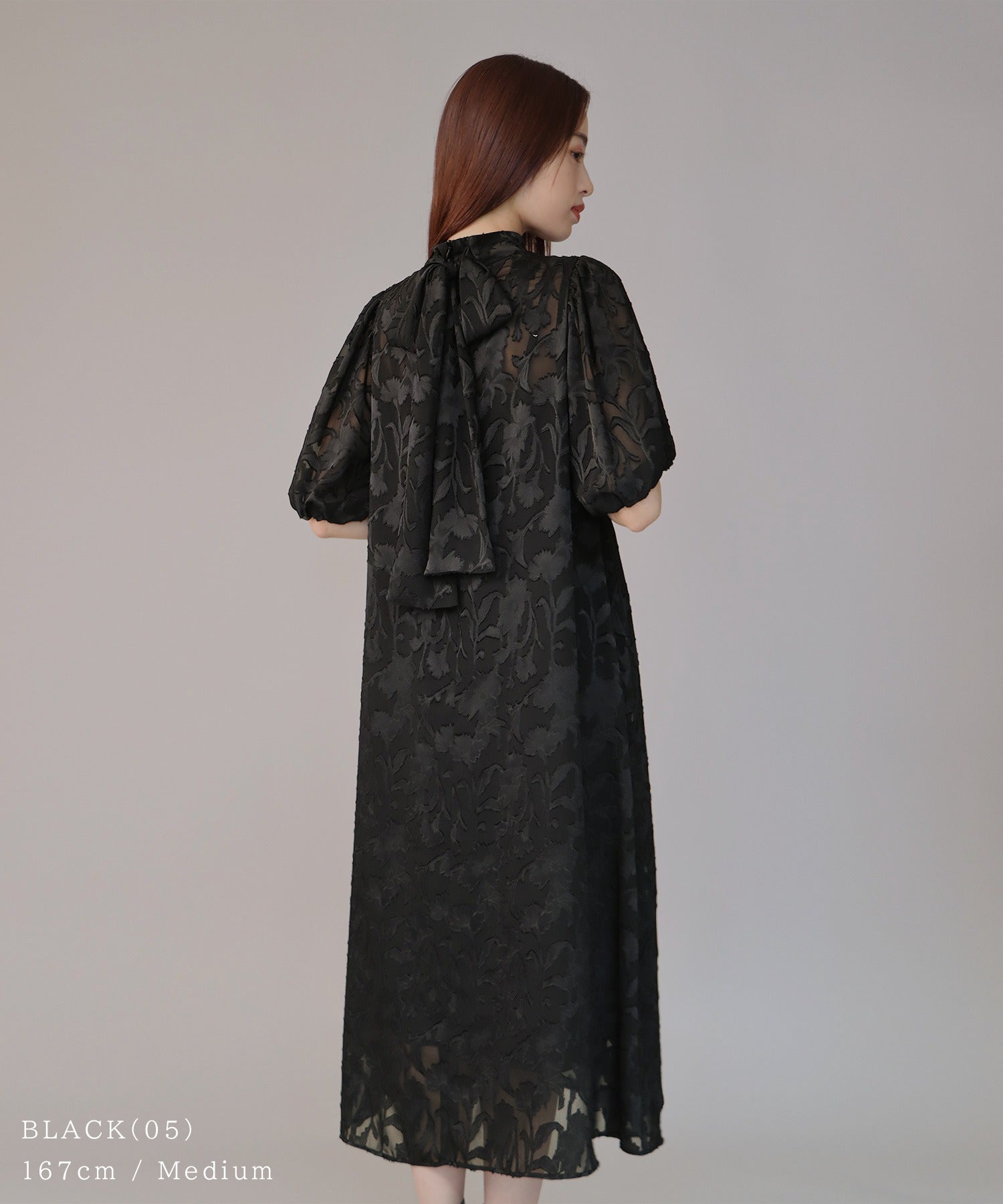 インナー付きバックリボンジャガードドレス