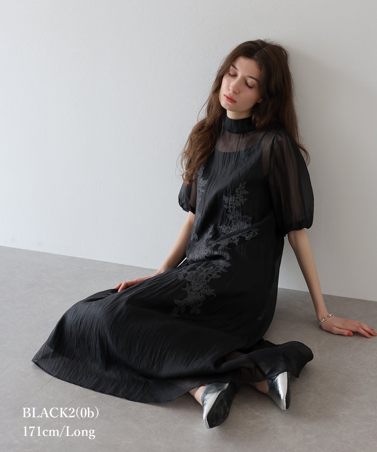 インナー付きバックリボンジャガードドレス