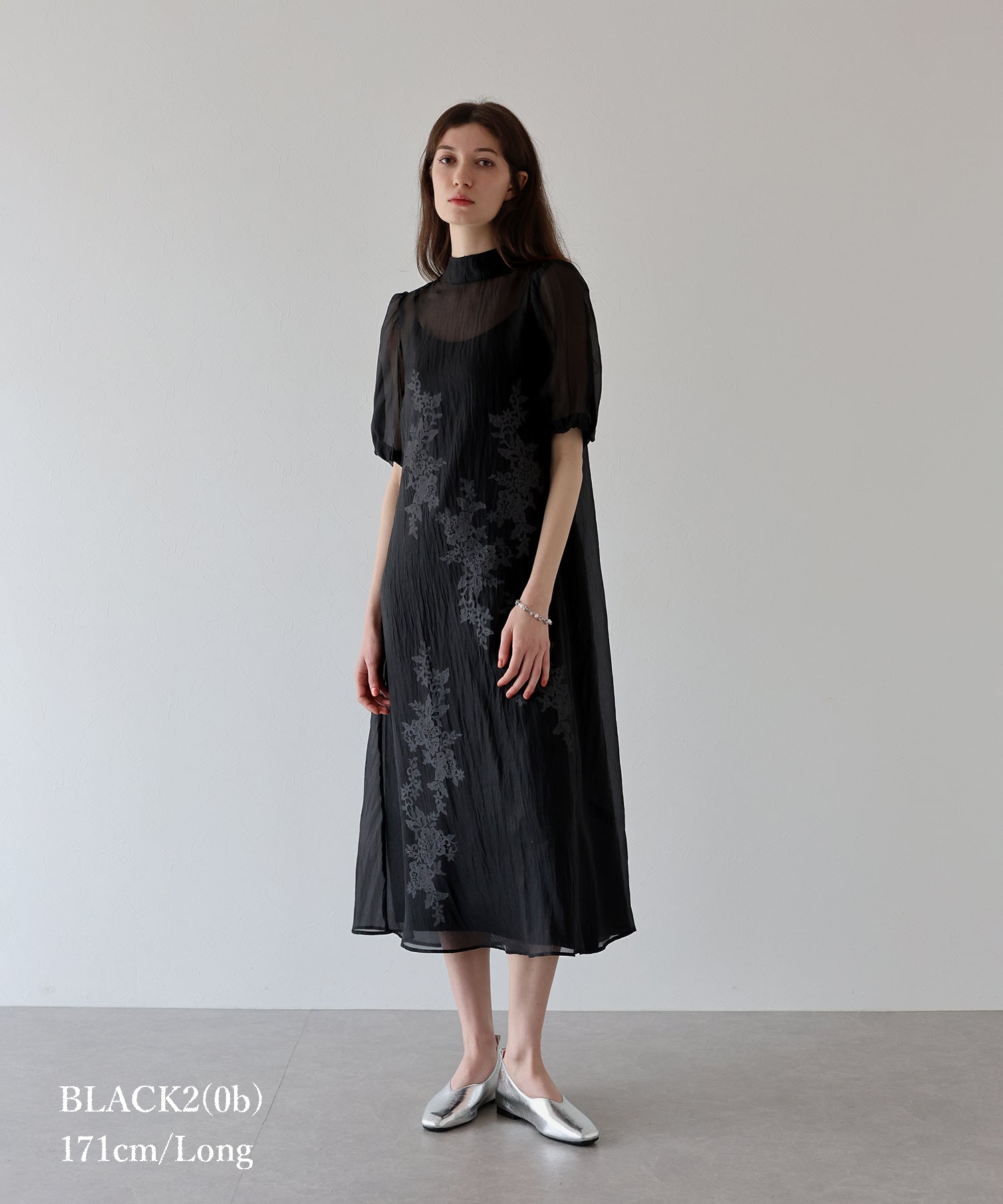 インナー付きバックリボンジャガードドレス