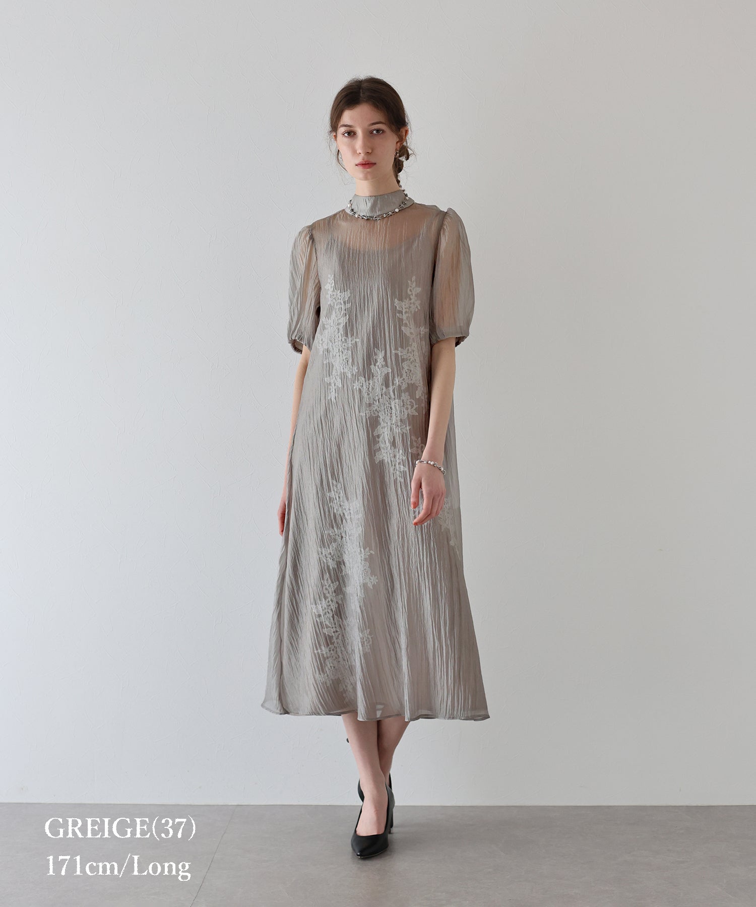 インナー付きバックリボンジャガードドレス