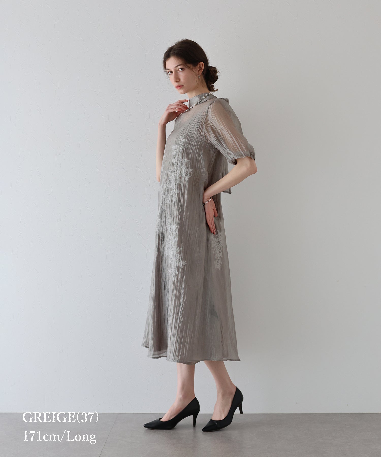 インナー付きバックリボンジャガードドレス