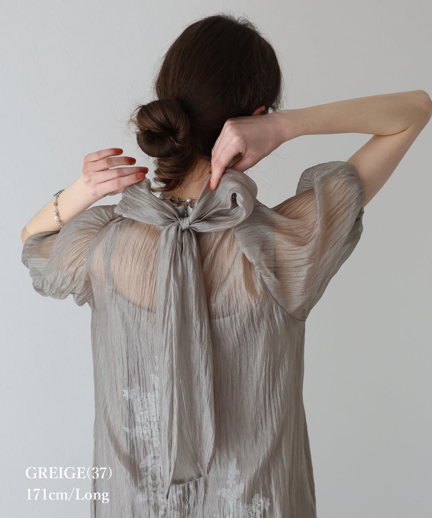 インナー付きバックリボンジャガードドレス