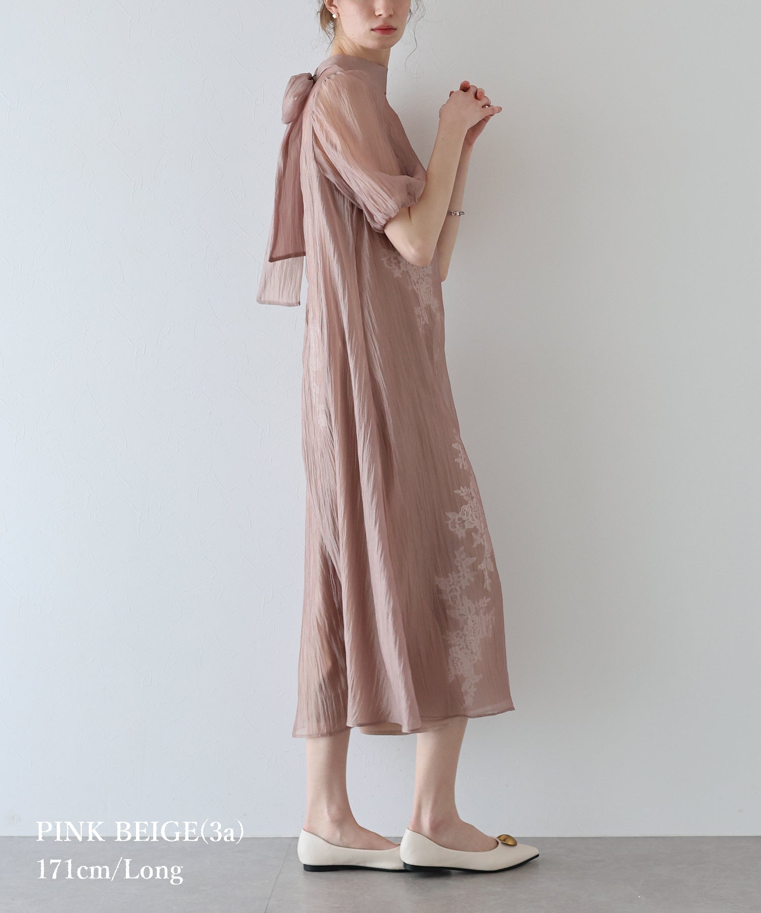 インナー付きバックリボンジャガードドレス